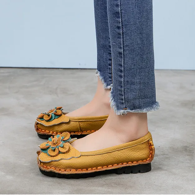 Handmade Women Shoes Retro Comfortable Leather Soft Sole Flower Shoes