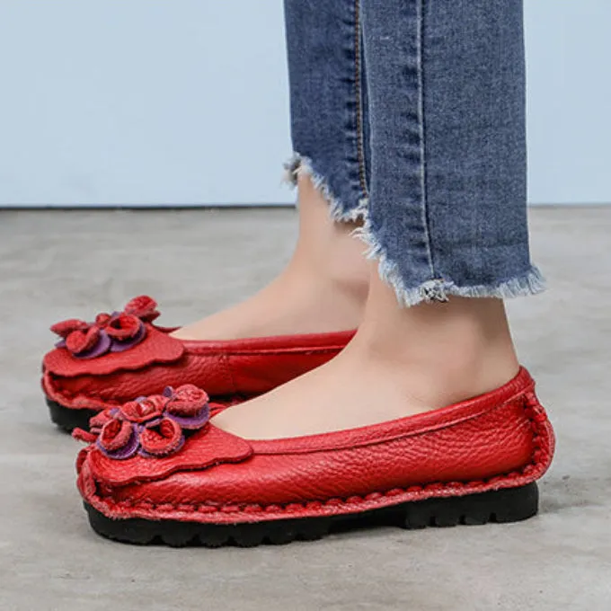 Handmade Women Shoes Retro Comfortable Leather Soft Sole Flower Shoes