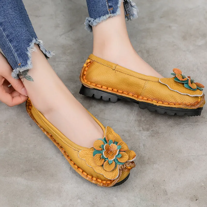 Handmade Women Shoes Retro Comfortable Leather Soft Sole Flower Shoes