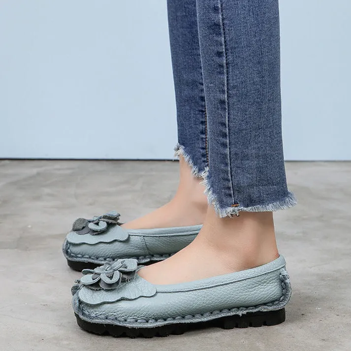 Handmade Women Shoes Retro Comfortable Leather Soft Sole Flower Shoes