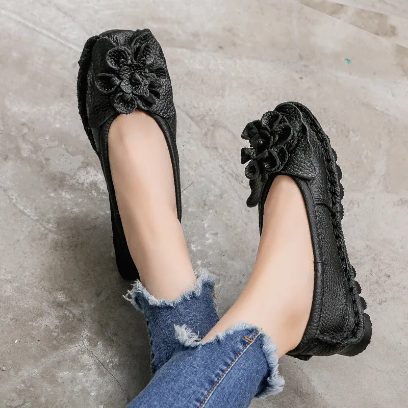 Handmade Women Shoes Retro Comfortable Leather Soft Sole Flower Shoes