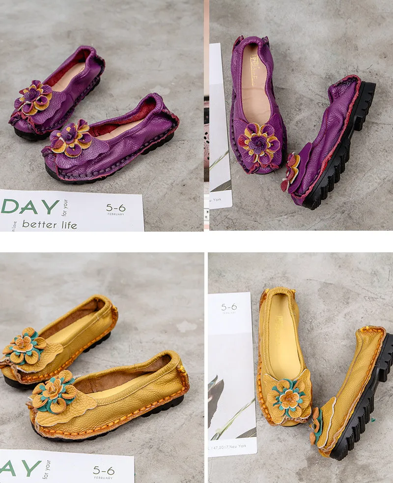 Handmade Women Shoes Retro Comfortable Leather Soft Sole Flower Shoes