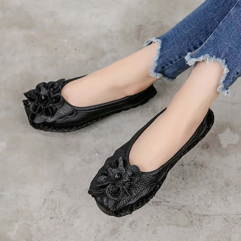 Handmade Women Shoes Retro Comfortable Leather Soft Sole Flower Shoes