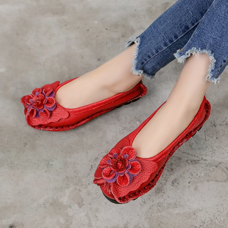 Handmade Women Shoes Retro Comfortable Leather Soft Sole Flower Shoes