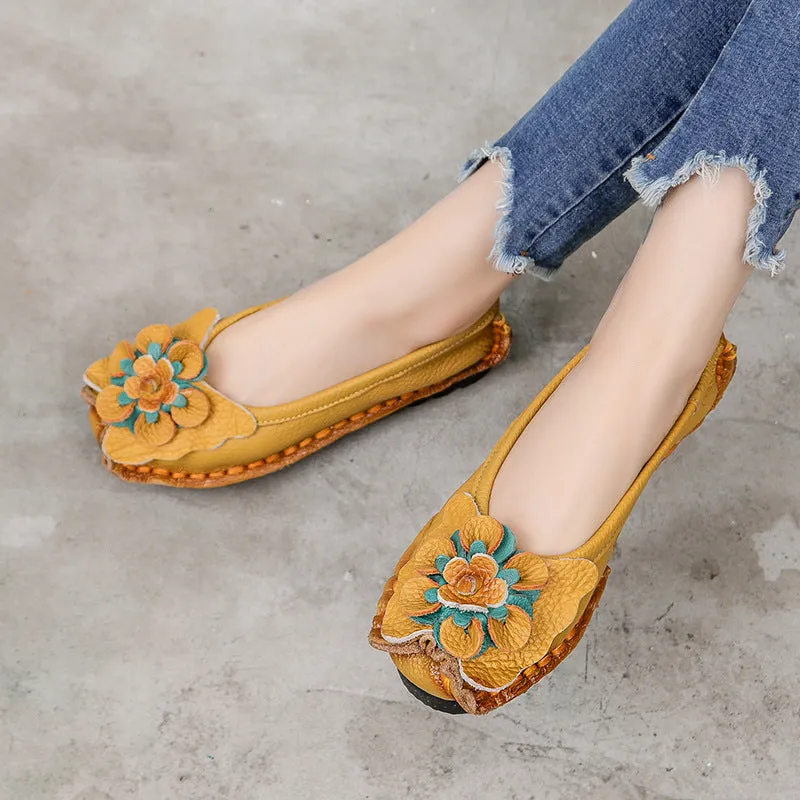 Handmade Women Shoes Retro Comfortable Leather Soft Sole Flower Shoes