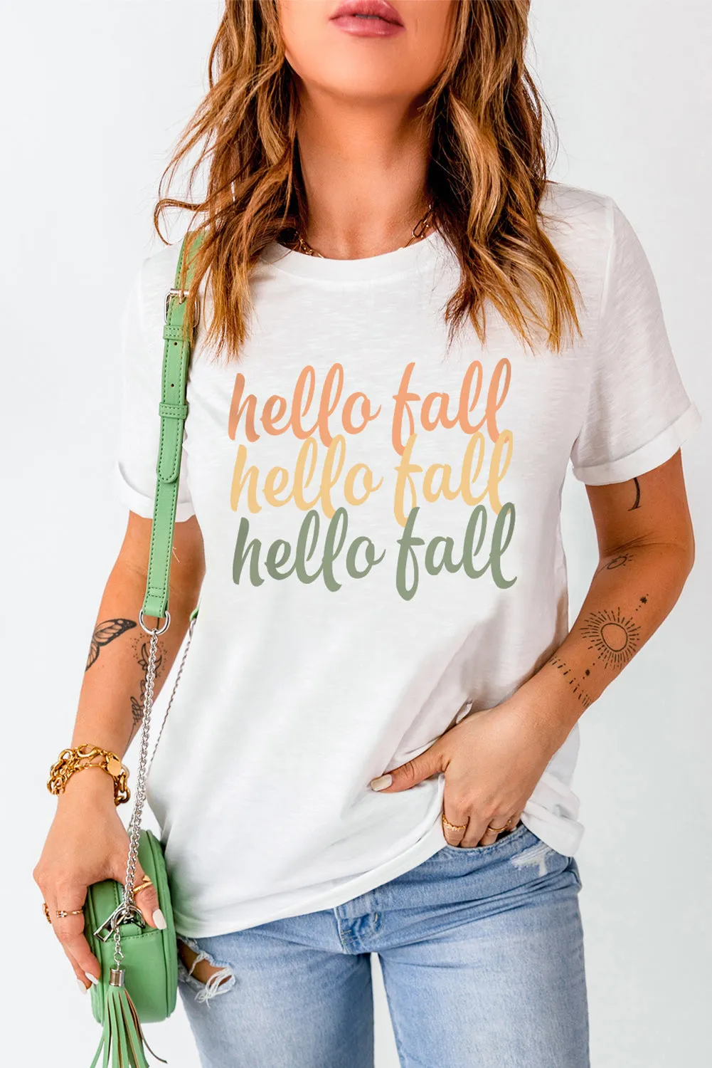 Hello Fall Digital Graphic Casual T Shirt