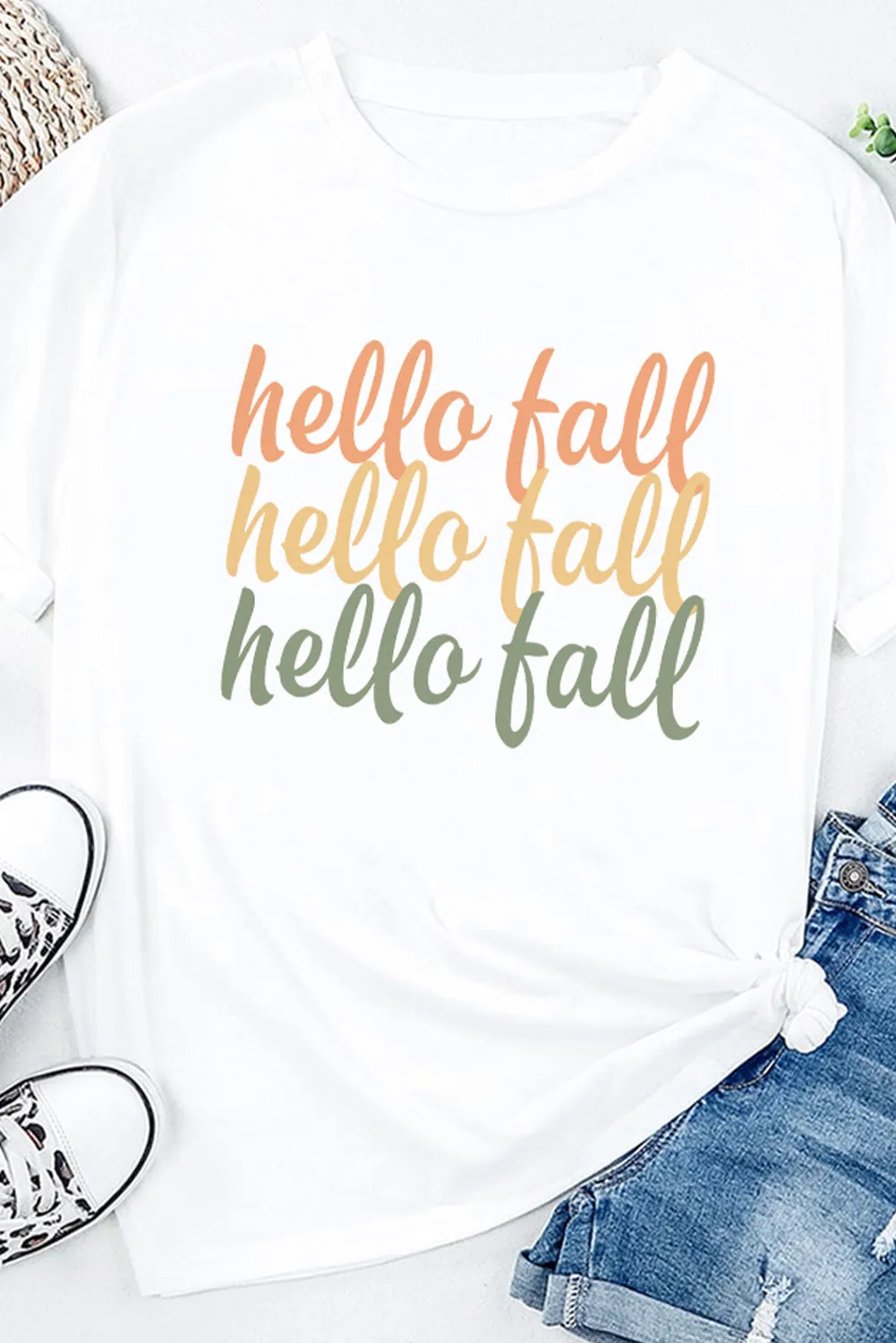 Hello Fall Digital Graphic Casual T Shirt