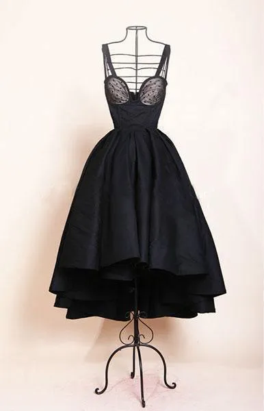 High Low Black Dress Vintage Homecoming Dresses Short Prom Dress TP1217