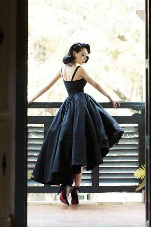 High Low Black Dress Vintage Homecoming Dresses Short Prom Dress TP1217