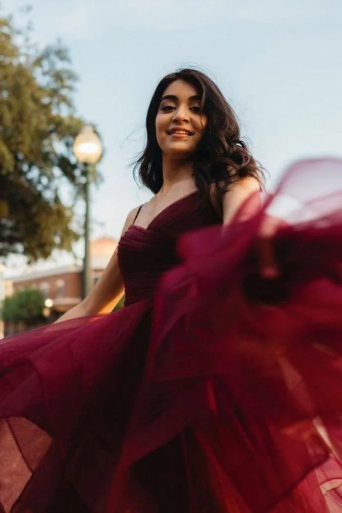 High Low Long Prom Dresses Formal Dresses Burgundy Evening Dresses TP1091