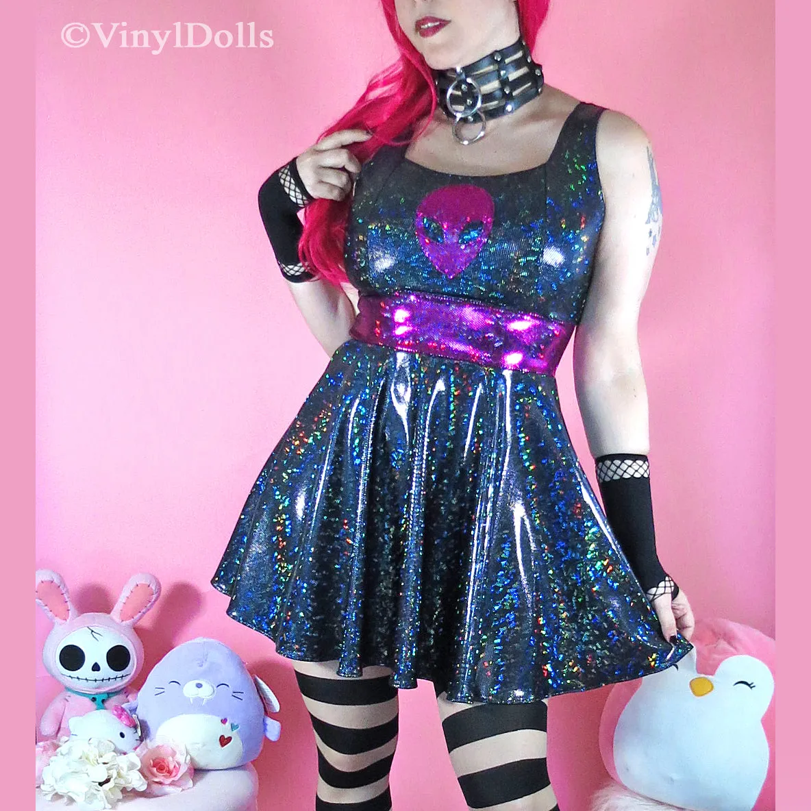 Holographic Black Fuchsia Alien Dress