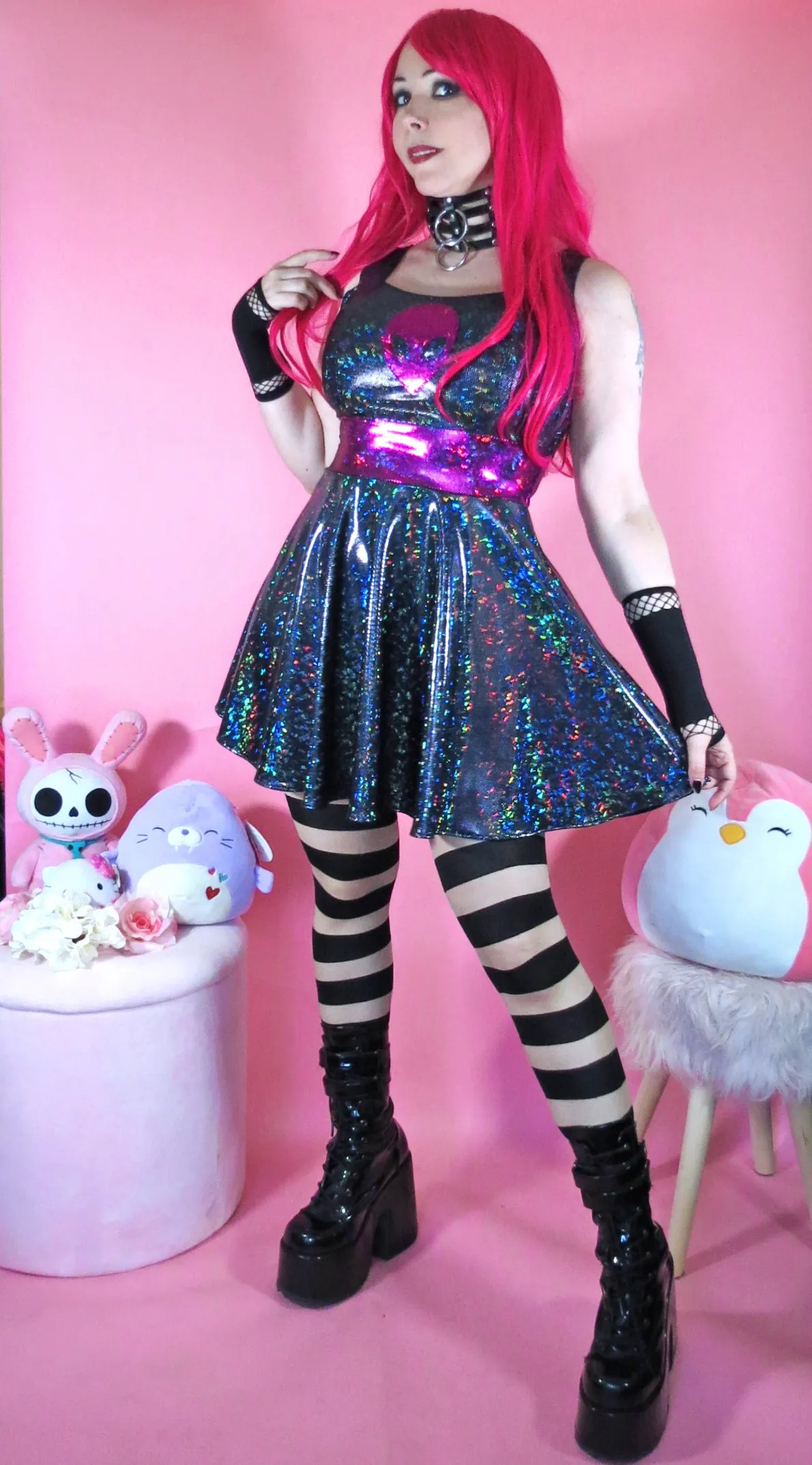 Holographic Black Fuchsia Alien Dress