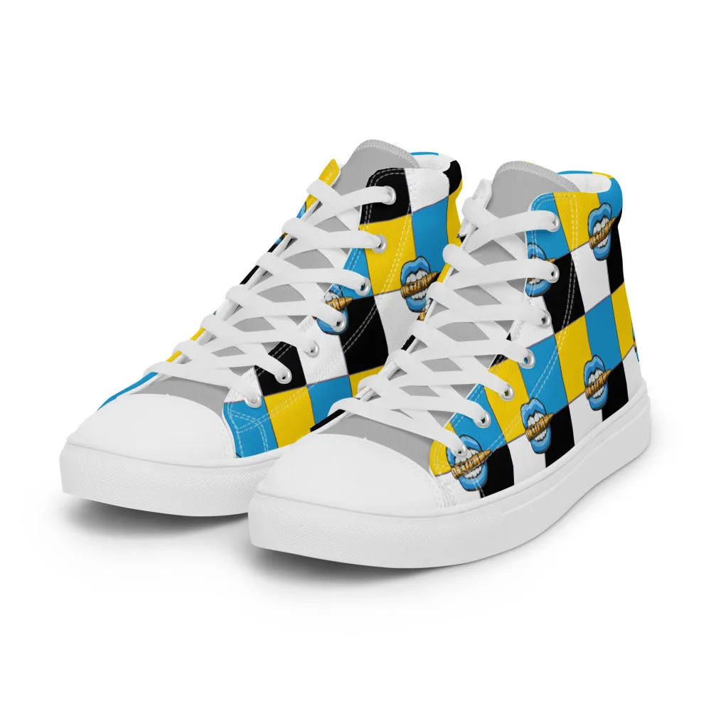 Ice Blue Logo Colorblock Men’s High Top Canvas Shoes - Yellow