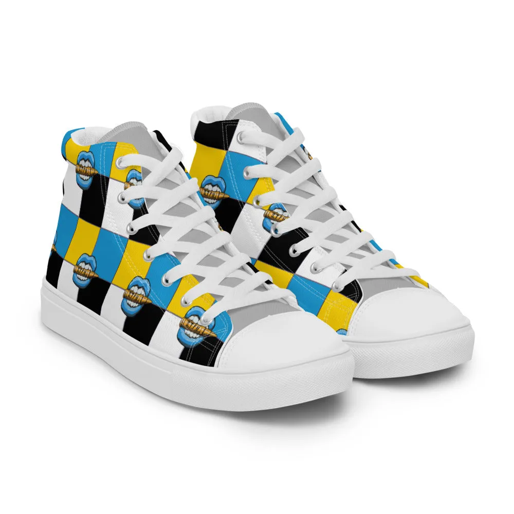 Ice Blue Logo Colorblock Men’s High Top Canvas Shoes - Yellow