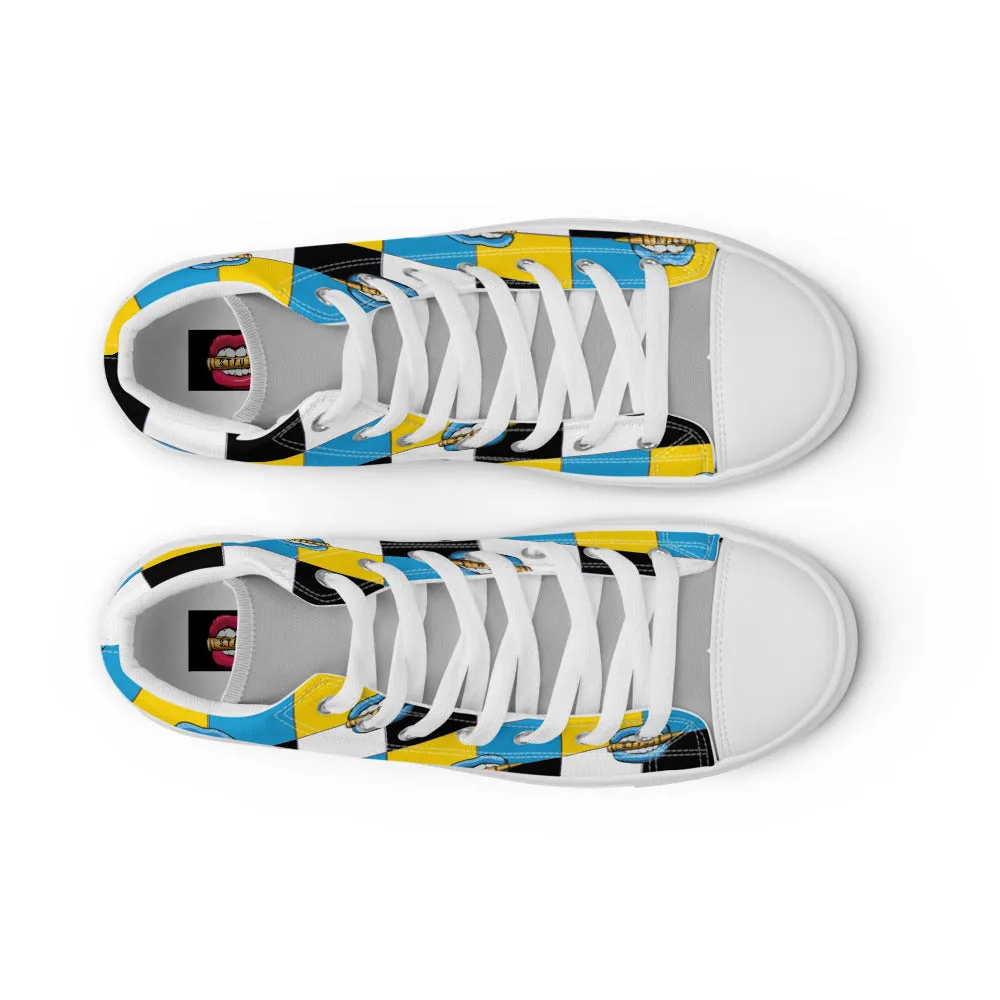 Ice Blue Logo Colorblock Men’s High Top Canvas Shoes - Yellow