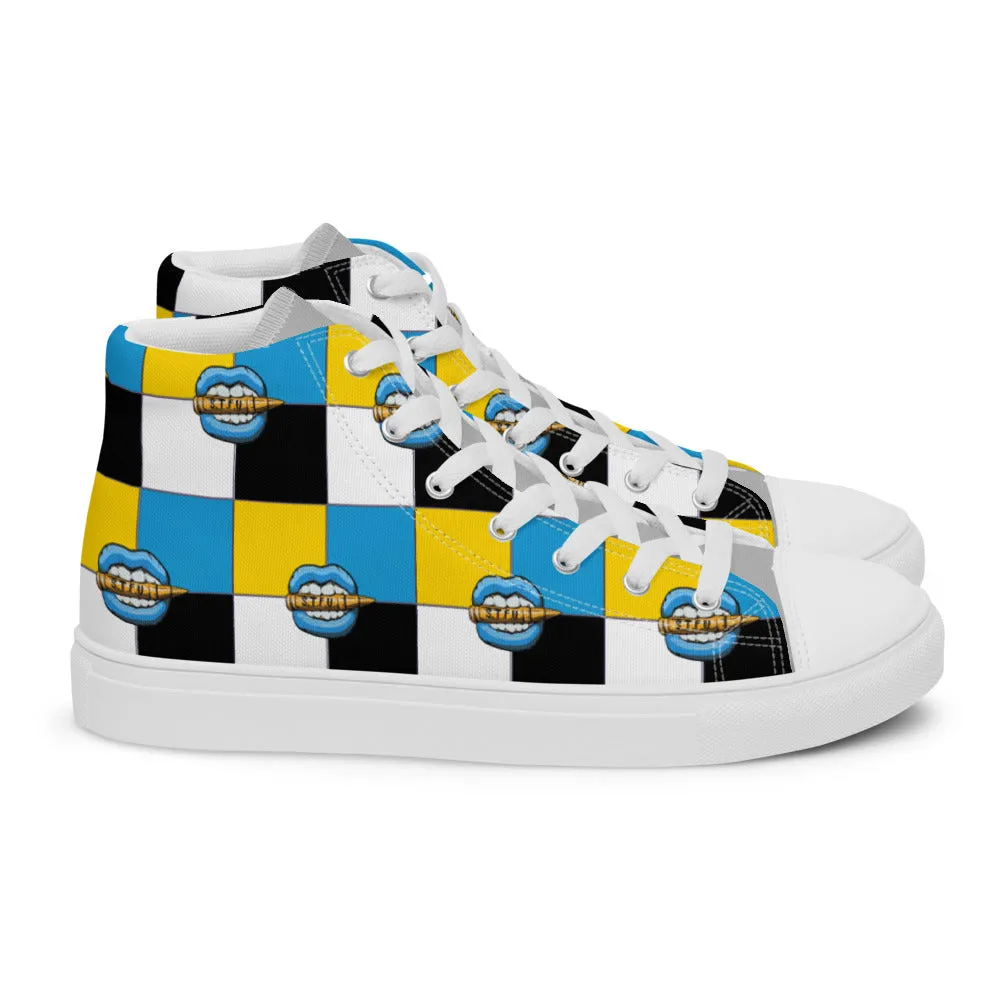 Ice Blue Logo Colorblock Men’s High Top Canvas Shoes - Yellow