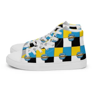 Ice Blue Logo Colorblock Men’s High Top Canvas Shoes - Yellow