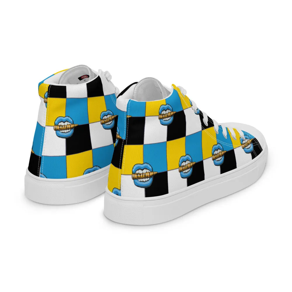 Ice Blue Logo Colorblock Men’s High Top Canvas Shoes - Yellow