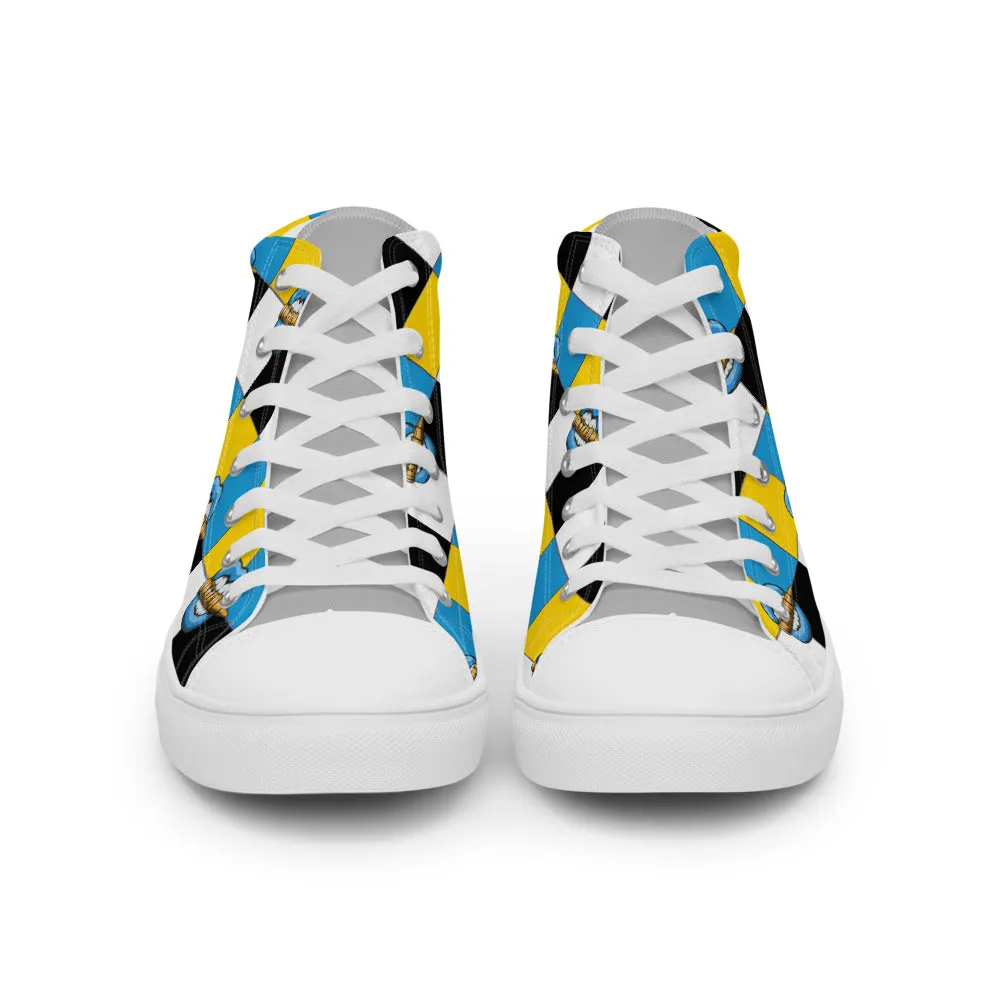Ice Blue Logo Colorblock Men’s High Top Canvas Shoes - Yellow