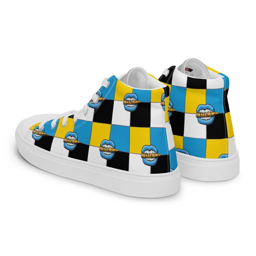 Ice Blue Logo Colorblock Men’s High Top Canvas Shoes - Yellow