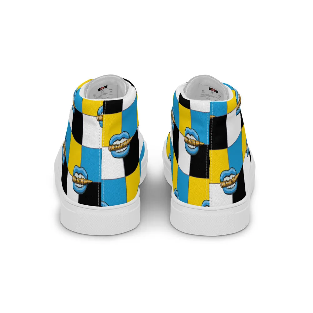 Ice Blue Logo Colorblock Men’s High Top Canvas Shoes - Yellow