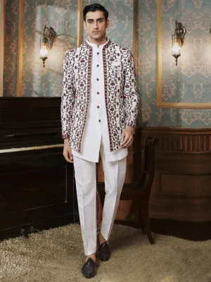 Ivory Three Piece Indo Western with Beautiful Maroon ThreadWork