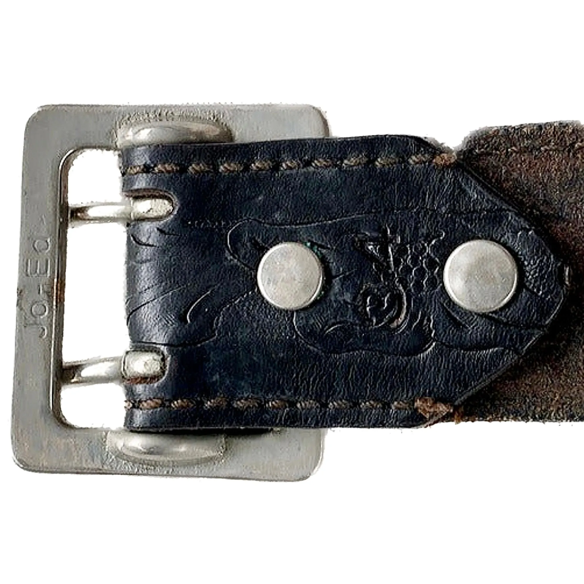 JO-ED Tooled Black Leather Blue Crystal Studded Belt