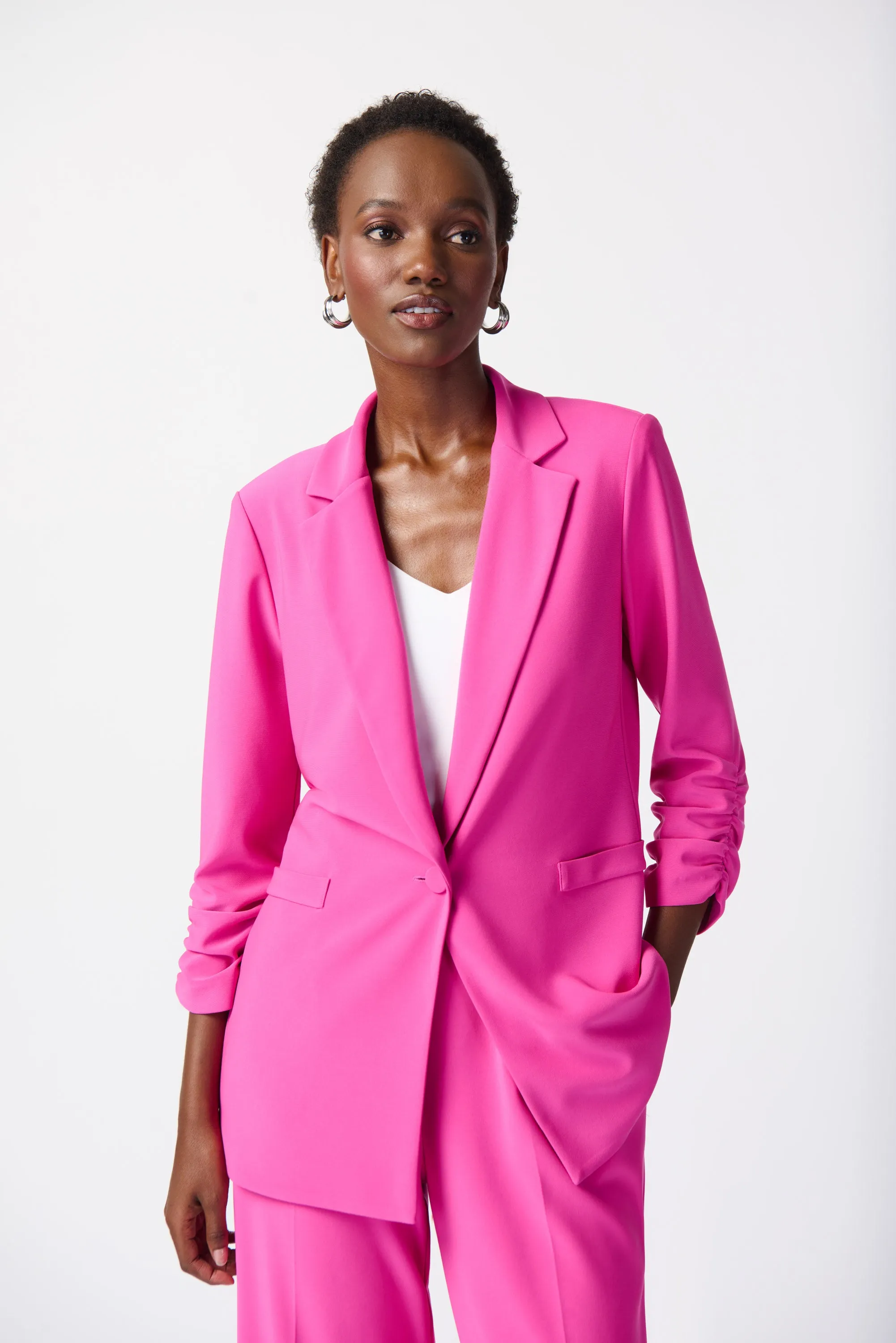 Joseph Ribkoff Silky Knit Blazer with Shirred Sleeves