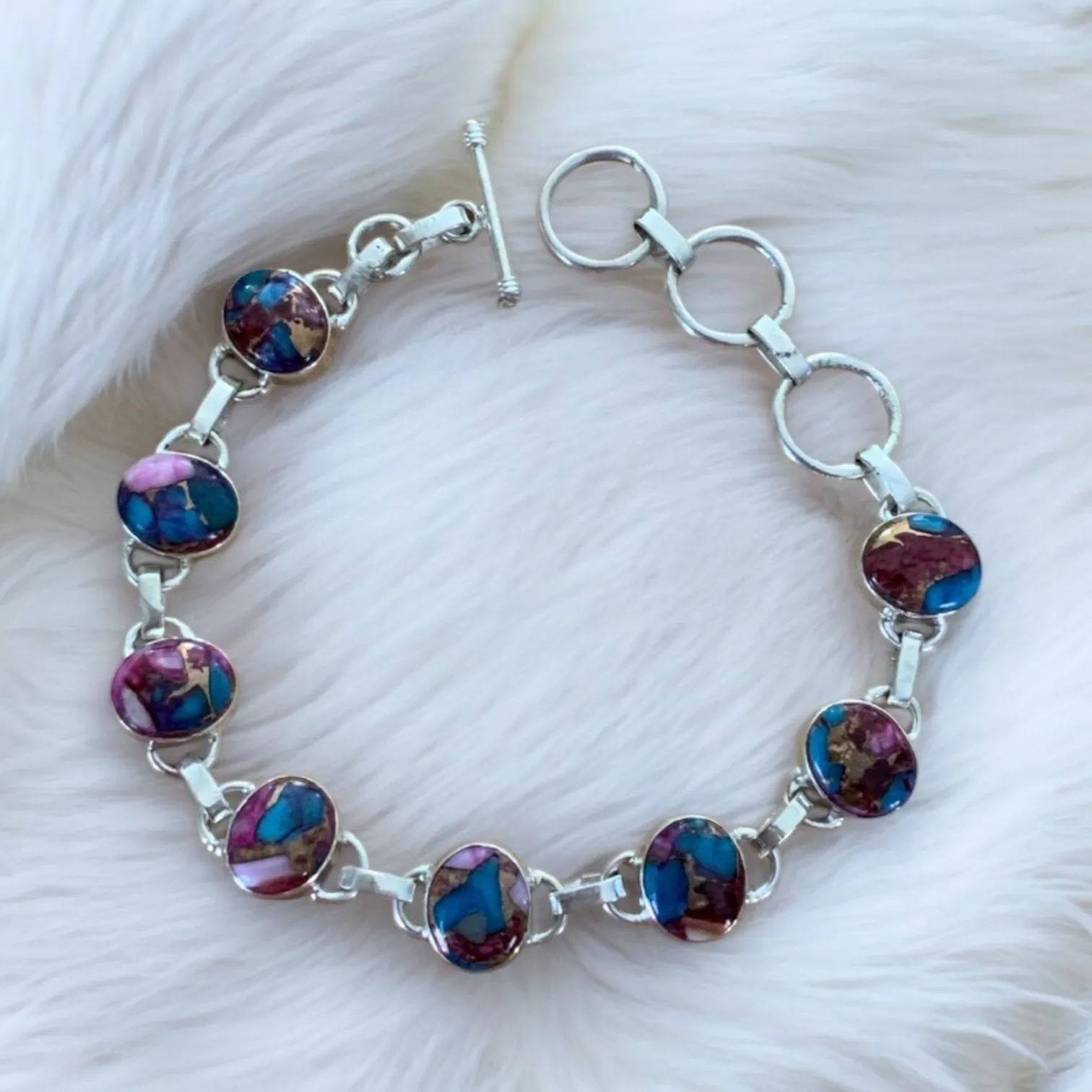 Kingman Pink Dahlia Turquoise Solid 925 Sterling Silver Bracelet