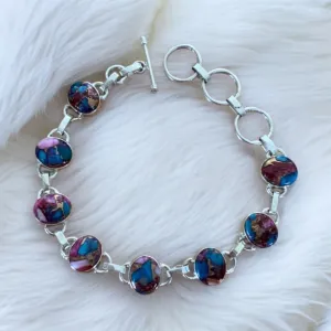 Kingman Pink Dahlia Turquoise Solid 925 Sterling Silver Bracelet