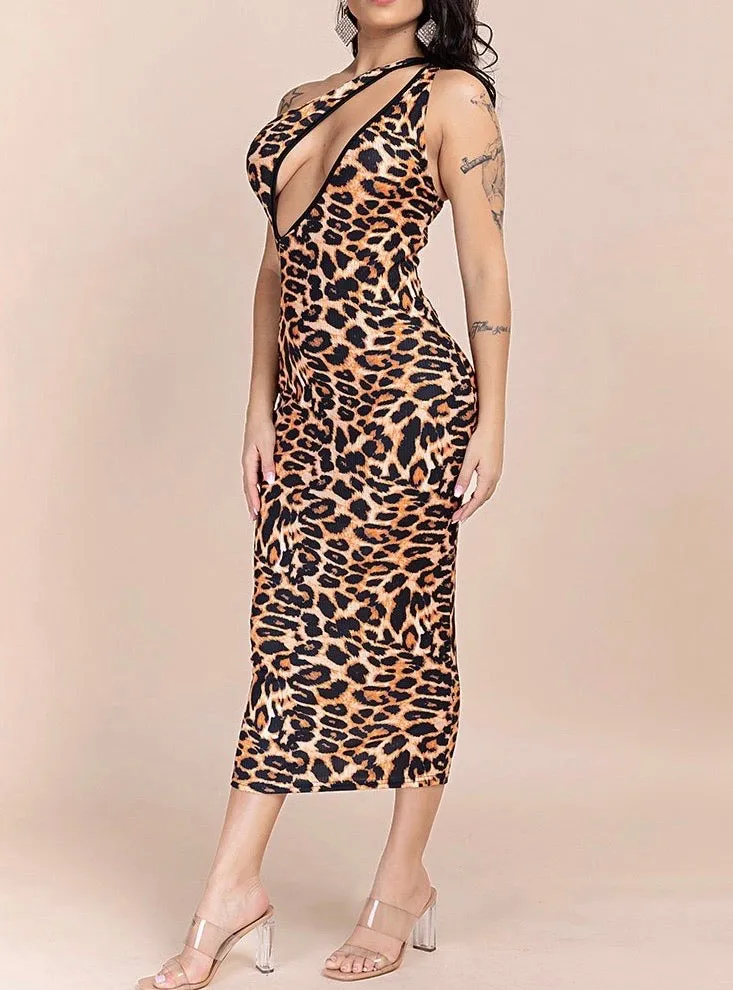 La Capitana Animal Print Midi Dress