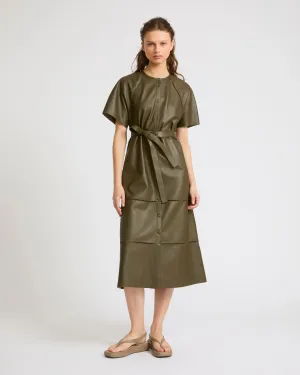 Lamb leather belted dress with ladder stitch