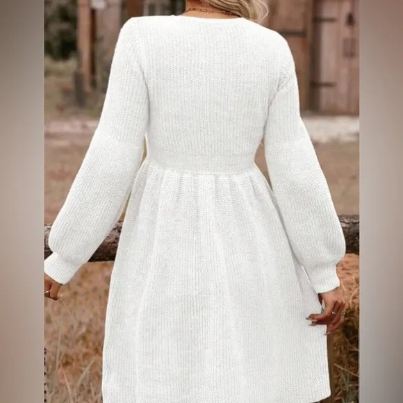 Lantern sleeve cable knitt sweater dress burgundy red maroonn