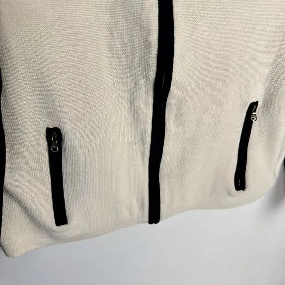 Lauren Ralph Lauren Black &amp; Cream Color Block Moto Zip Tight Knit Sweater Large