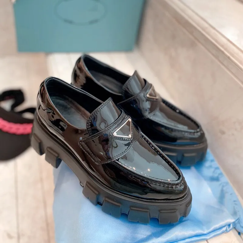 leather Platform loafers pointed toes shoes for women