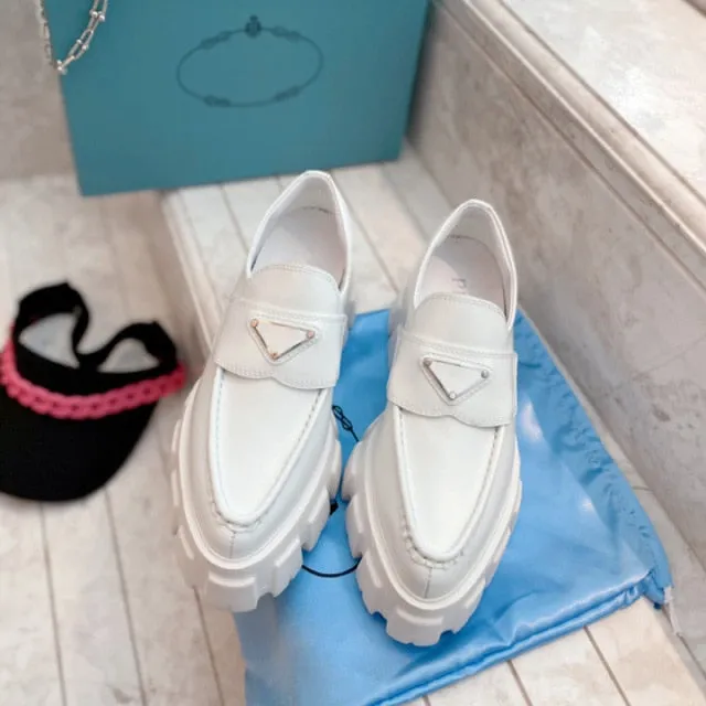 leather Platform loafers pointed toes shoes for women