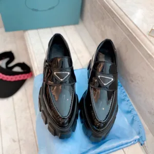 leather Platform loafers pointed toes shoes for women