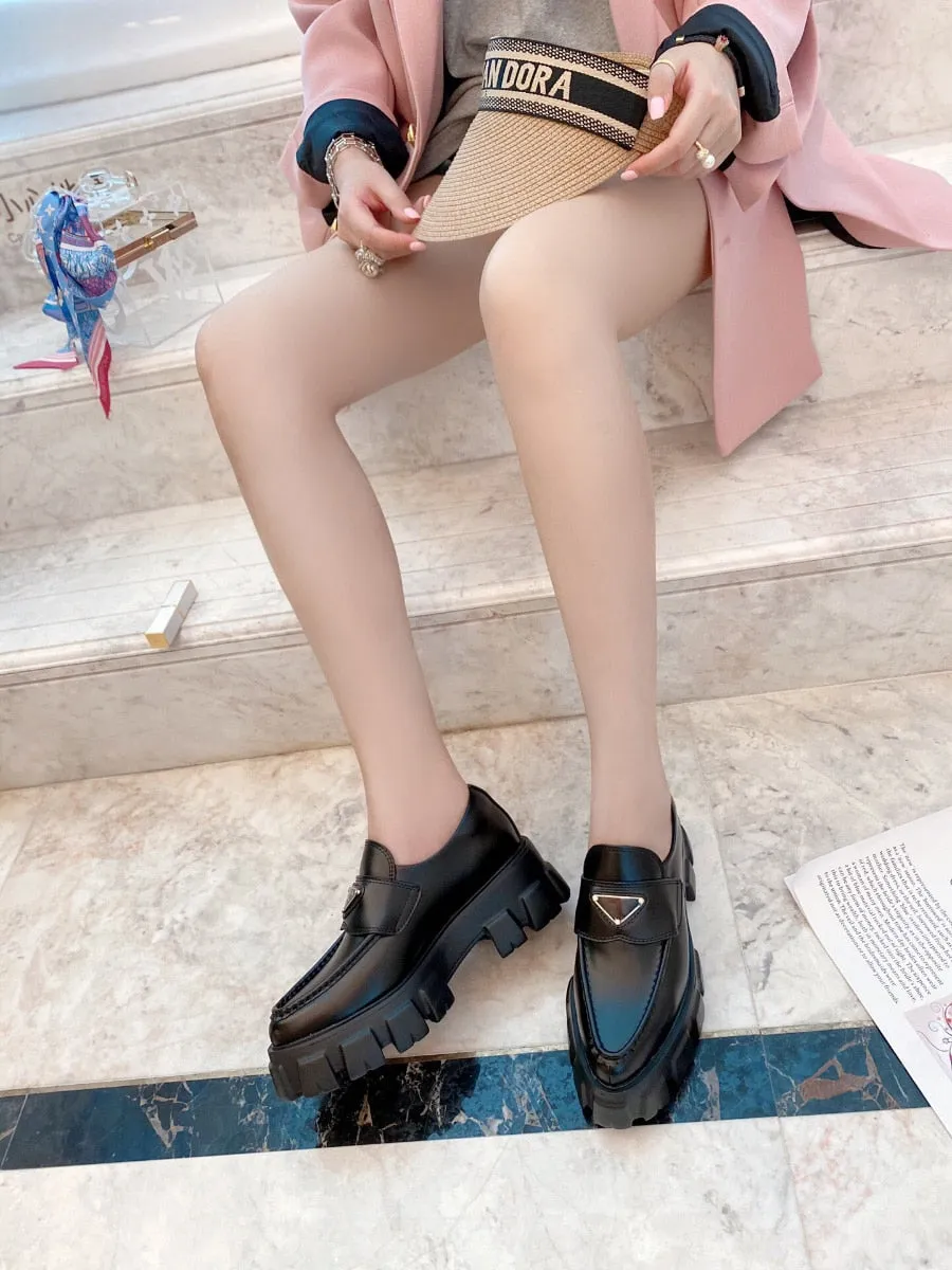 leather Platform loafers pointed toes shoes for women