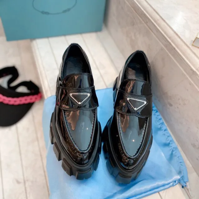 leather Platform loafers pointed toes shoes for women