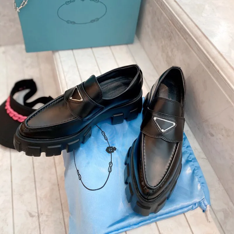 leather Platform loafers pointed toes shoes for women