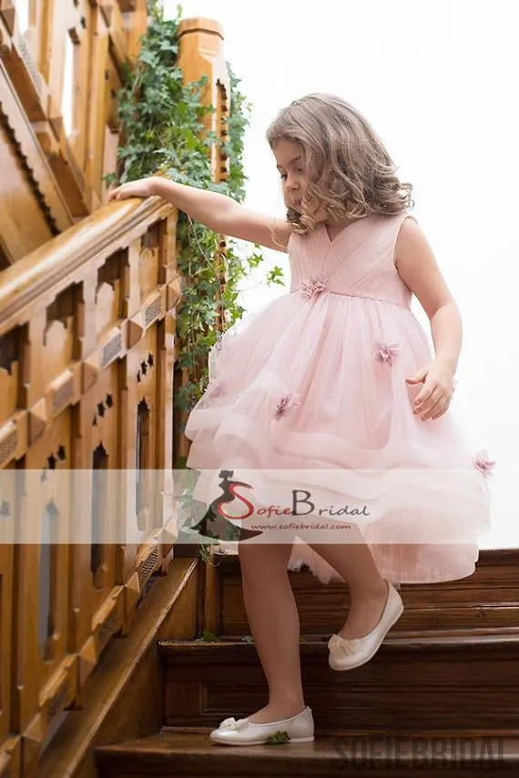 Light Blush Pink Tulle Handmade Little Girl Dresses, Flower Girl Dresses, Lovely Dresses, FG087