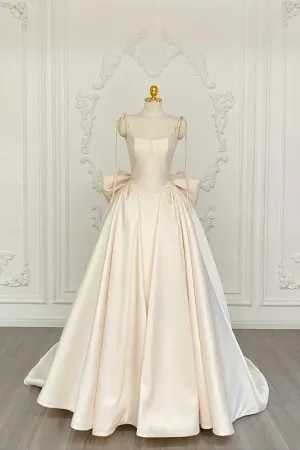Light Champagne Satin Straps Party Dress, Light Champagne Satin Prom Dress APP1139