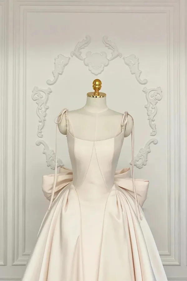 Light Champagne Satin Straps Party Dress, Light Champagne Satin Prom Dress APP1139