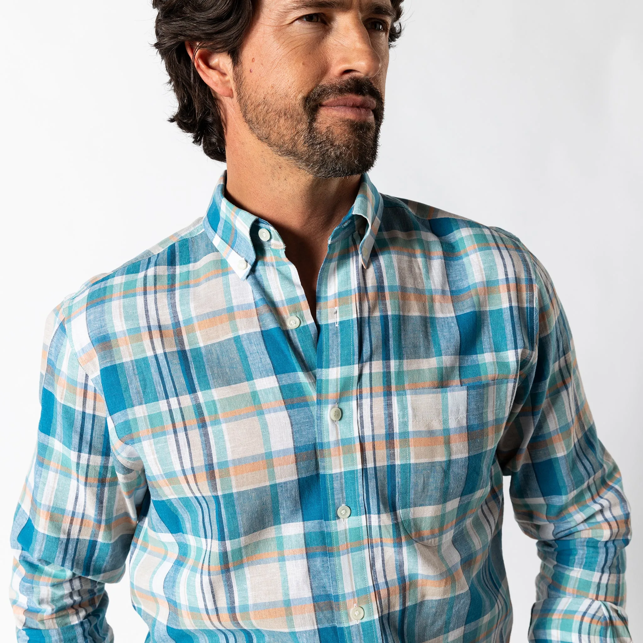 Linen Cotton Sport Shirt - Greenfield Plaid