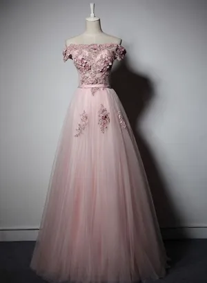 Long Pink Off Handmade Prom Dress, Senior Prom Dress