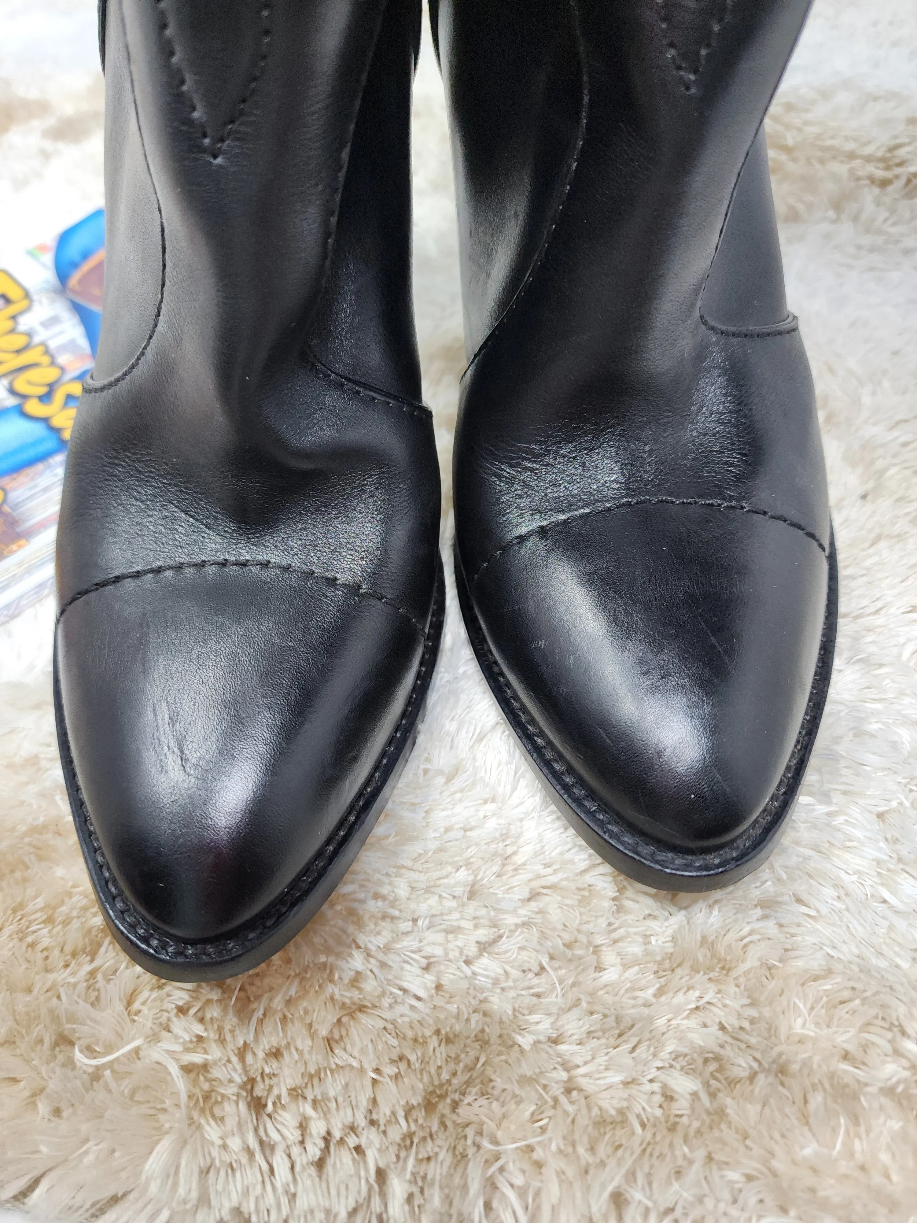 LOUIS VUITTON BLACK KNEE HIGH TALL LOGO LEATHER BOOTS - SIZE 41