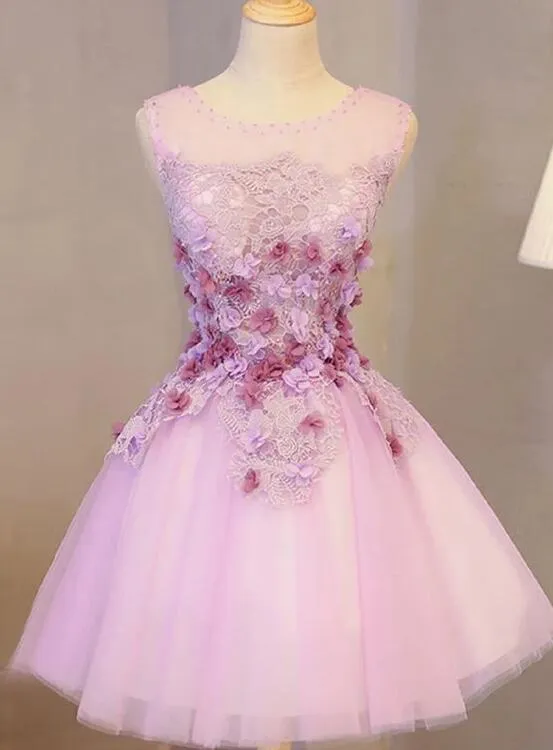 Lovely Scoop Homecoming Dress, A-line Cute Lace Short Prom Dresses