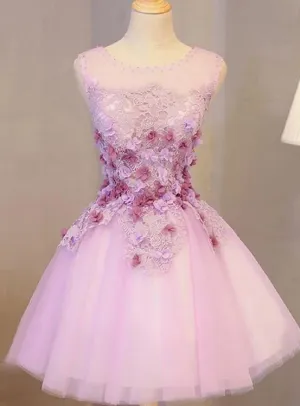Lovely Scoop Homecoming Dress, A-line Cute Lace Short Prom Dresses