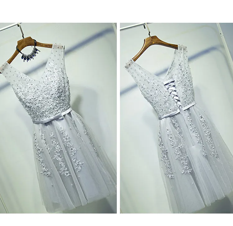 Lovely Tulle Beaded and Applique Knee Length Party Dress, Lovely Tulle Formal Dress