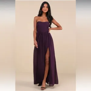 Lulus Luxe Favorite Dark Purple Strapless Ruched Gown